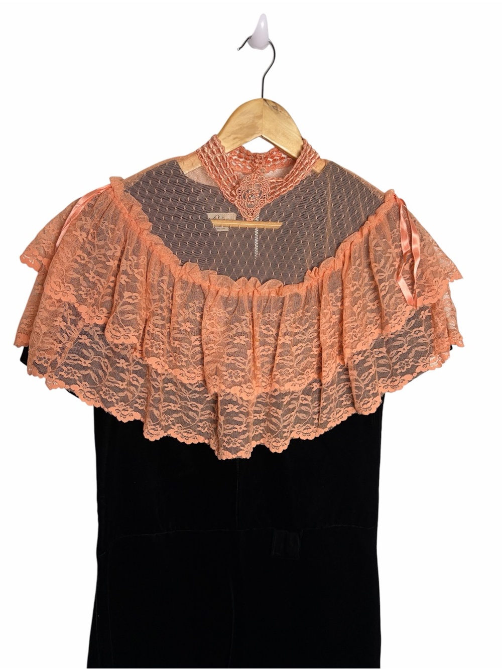 Victorian style peach sheer lace ruffle high neck shawl